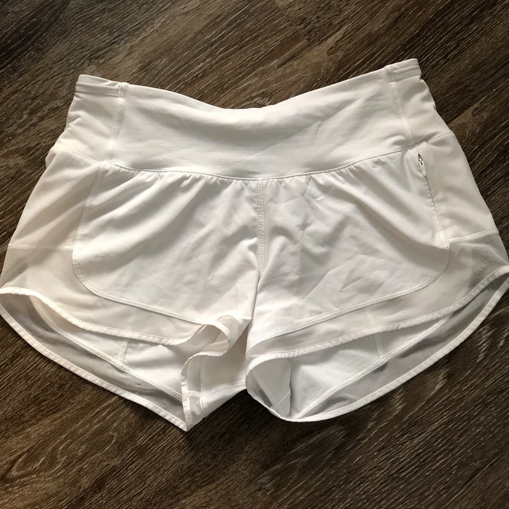 White lululemon run shorts